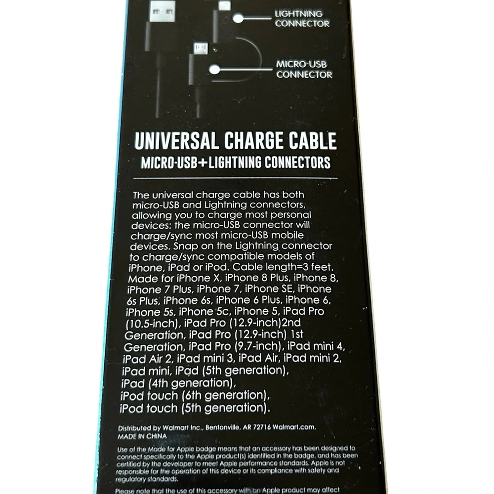 Universal Charging Cable Micro - USB - Lightning Connection iPhone/iPad/iPod New